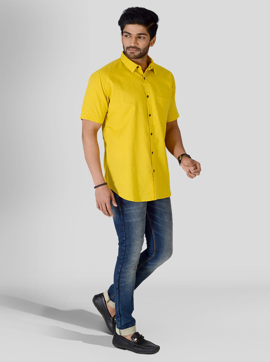 Bright Yellow Solid Slim Fit Casual Shirt | JB Sport