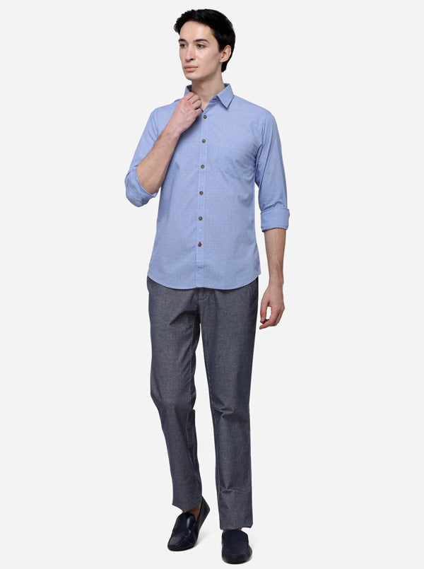 Light Blue Regular Fit Printed Casual Shirt | Greenfibre