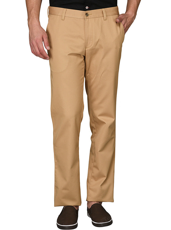 Greenfibre khaki Self Textured Slim Fit Casual Trouser