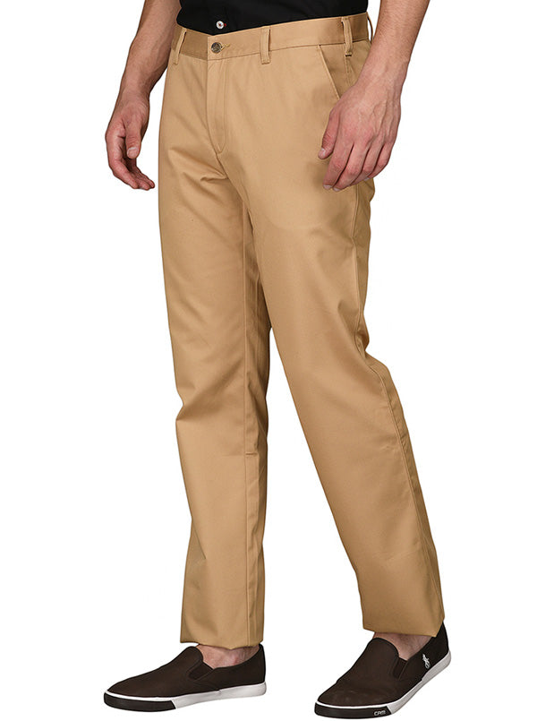 Greenfibre khaki Self Textured Slim Fit Casual Trouser