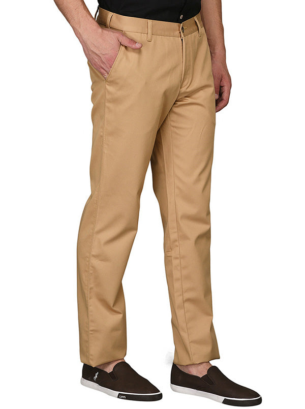 Greenfibre khaki Self Textured Slim Fit Casual Trouser