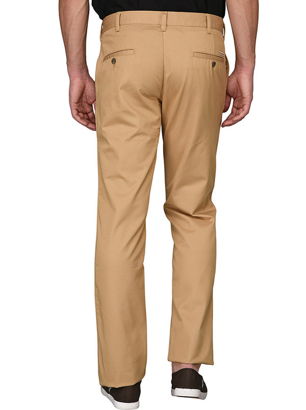 Greenfibre khaki Self Textured Slim Fit Casual Trouser