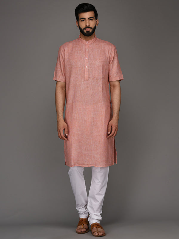 JadeBlue Pink Solid Regular Fit Modi Kurta