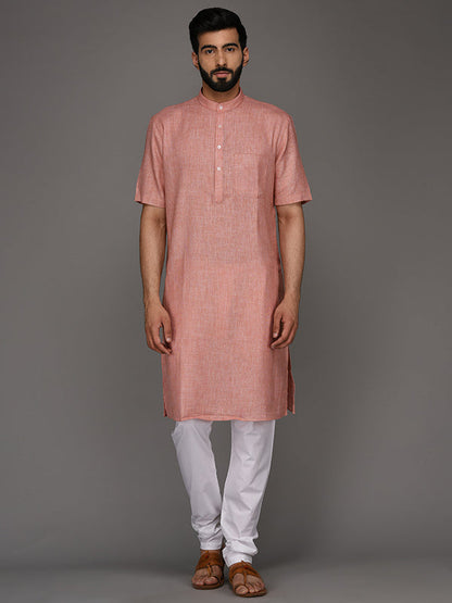 JadeBlue Pink Solid Regular Fit Modi Kurta
