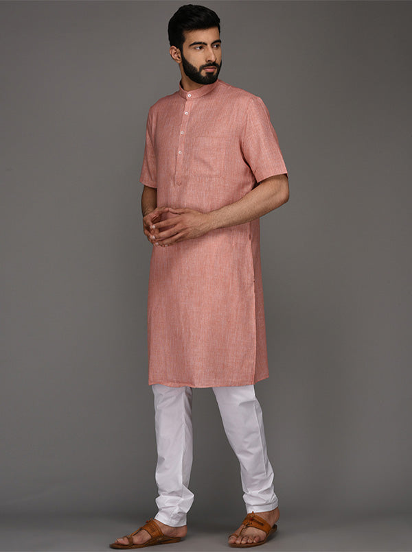 JadeBlue Pink Solid Regular Fit Modi Kurta