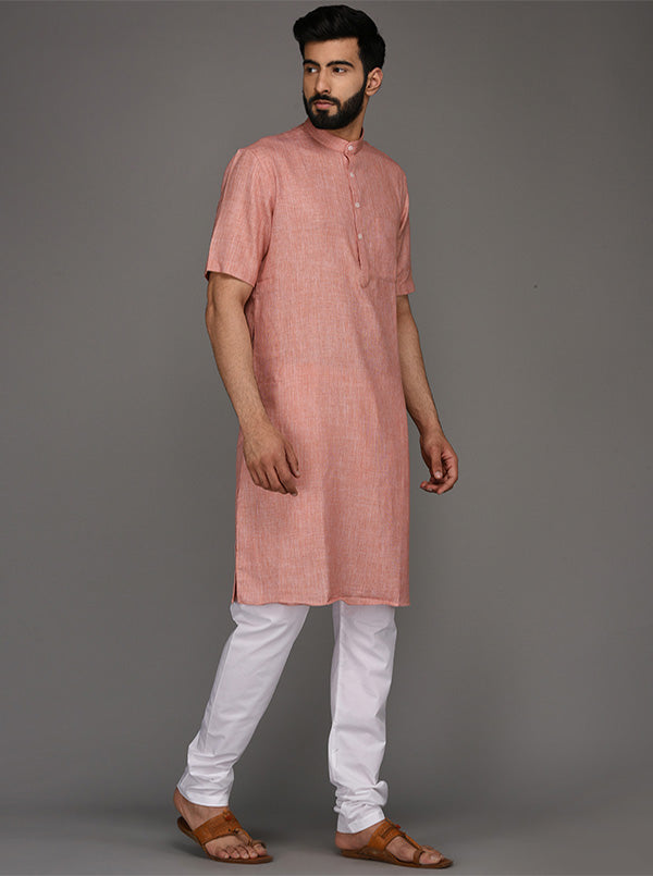 JadeBlue Pink Solid Regular Fit Modi Kurta