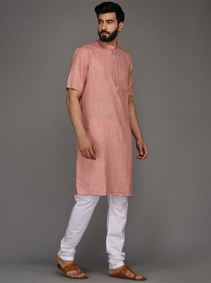 JadeBlue Pink Solid Regular Fit Modi Kurta