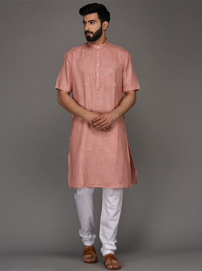 JadeBlue Pink Solid Regular Fit Modi Kurta