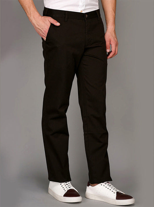 Greenfibre Brown Solid Slim Fit Casual Trouser