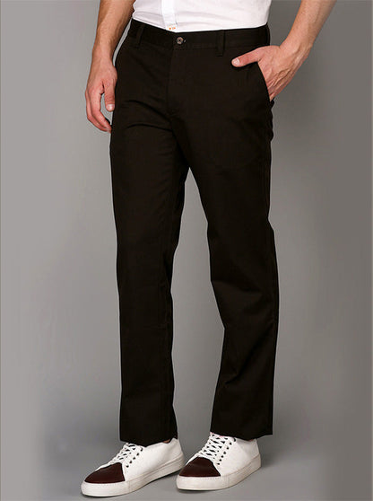 Greenfibre Brown Solid Slim Fit Casual Trouser