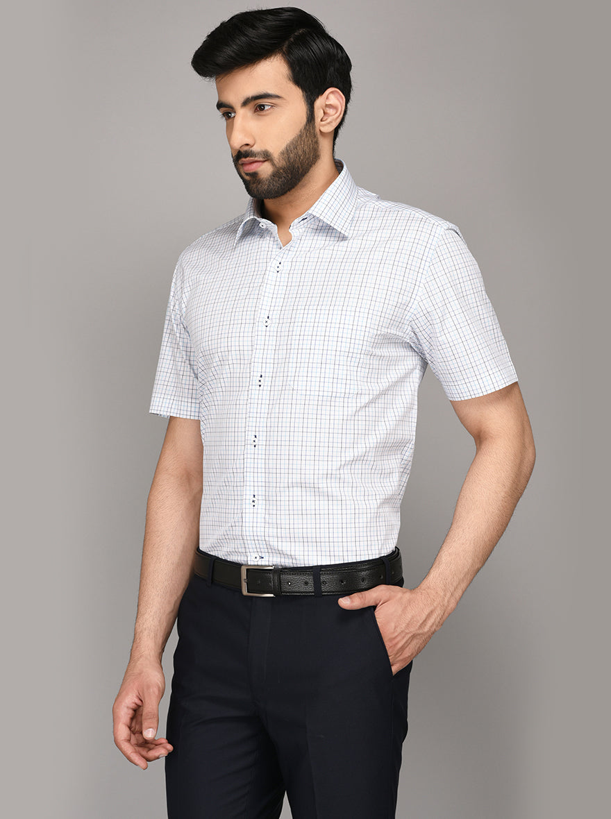 JadeBlue White & Blue Checked Regular Fit Formal Shirt