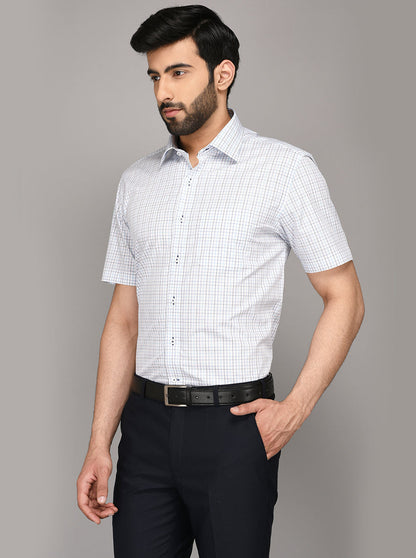 JadeBlue White & Blue Checked Regular Fit Formal Shirt