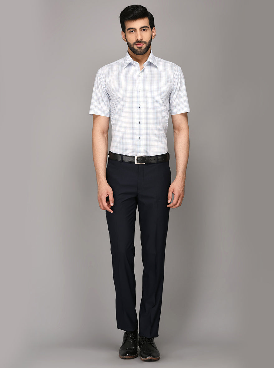 JadeBlue White & Blue Checked Regular Fit Formal Shirt