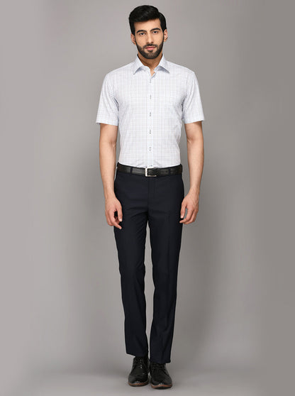 JadeBlue White & Blue Checked Regular Fit Formal Shirt