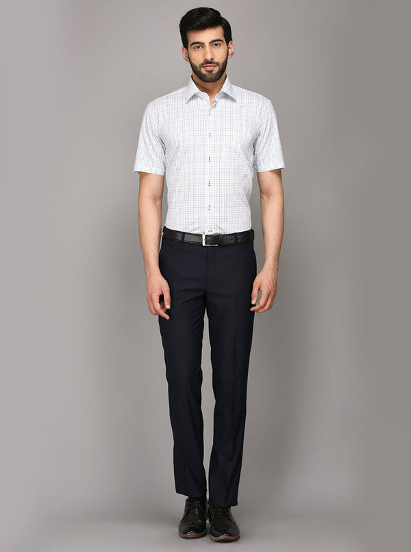JadeBlue White & Blue Checked Regular Fit Formal Shirt