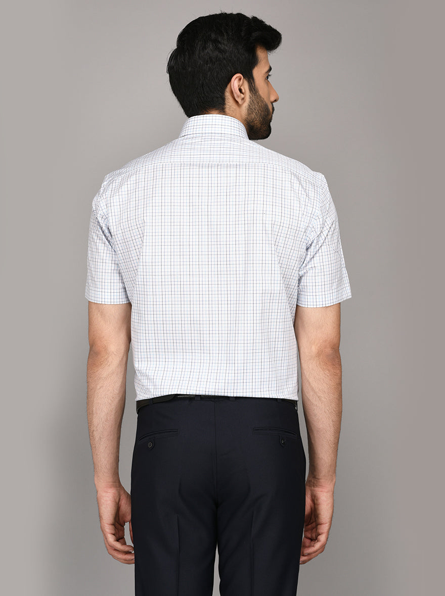 JadeBlue White & Blue Checked Regular Fit Formal Shirt