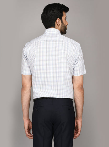 JadeBlue White & Blue Checked Regular Fit Formal Shirt