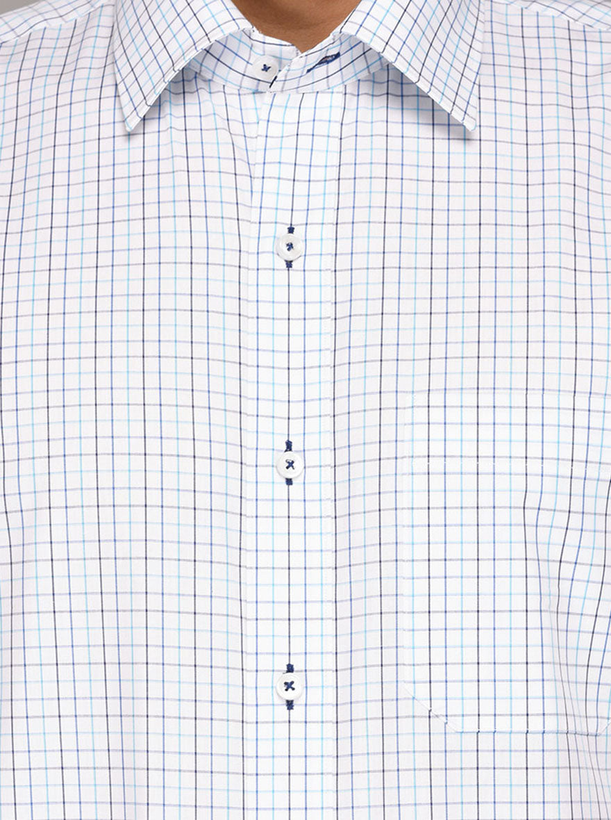 JadeBlue White & Blue Checked Regular Fit Formal Shirt