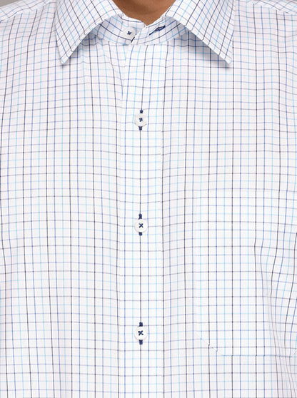 JadeBlue White & Blue Checked Regular Fit Formal Shirt