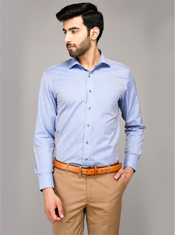 Greenfibre Sky Blue Dobby Regular Fit Formal Shirt