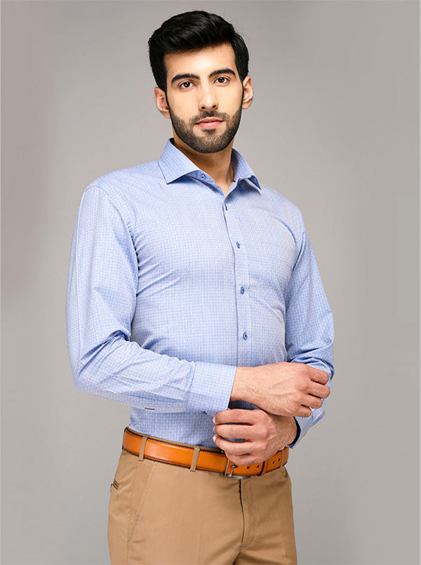 Greenfibre Sky Blue Dobby Regular Fit Formal Shirt