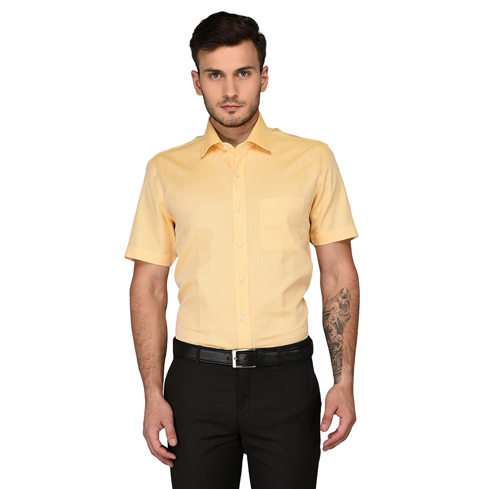 JadeBlue Light Yellow Regular Fit Formal Shirt