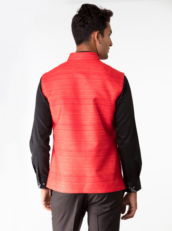 Red Self Textured Waistcoat