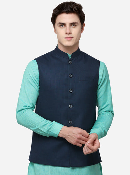 Dark Blue Regular Fit Checked Modi Jacket | JadeBlue