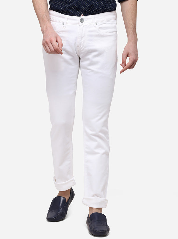 White Straight Fit Solid Jeans | JB Sport