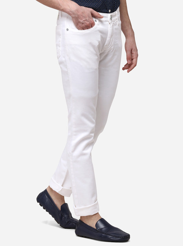 White Straight Fit Solid Jeans | JB Sport