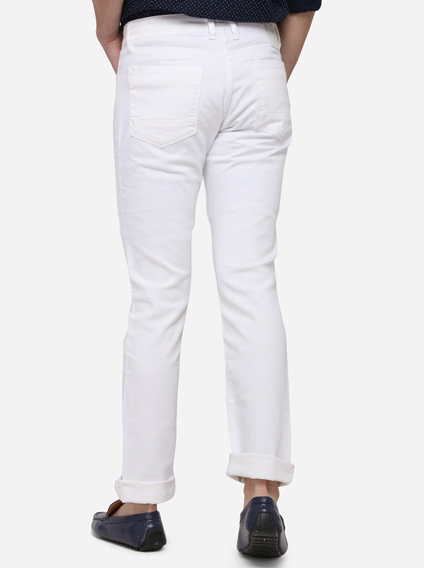 White Straight Fit Solid Jeans | JB Sport