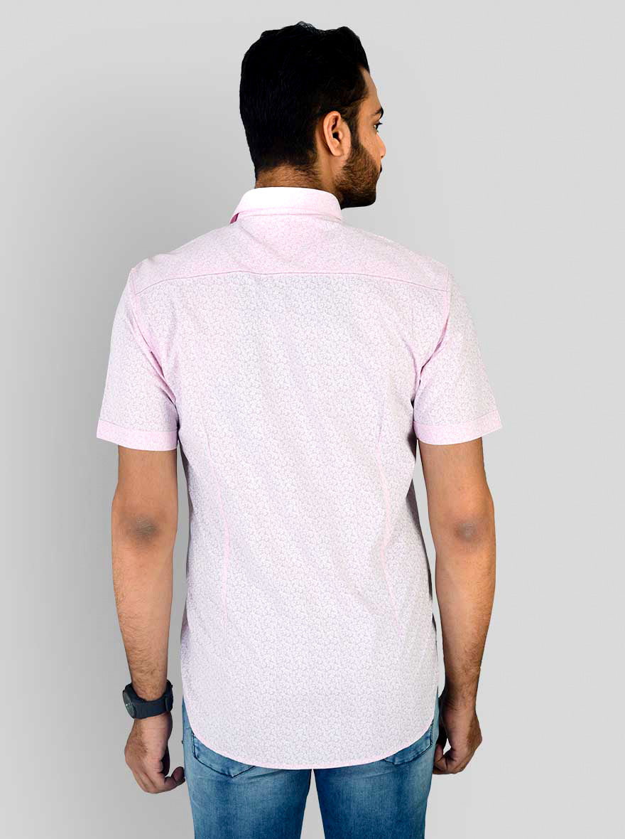 Powder Pink Printed Slim Fit Casual Shirt | JB Sport