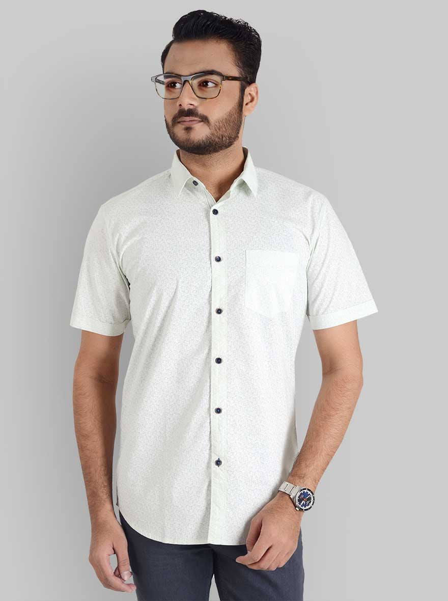 Pistachio Green Printed Slim Fit Casual Shirt | JB Sport