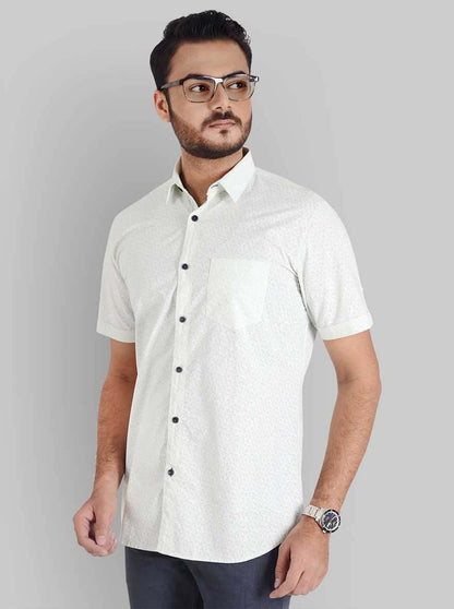 Pistachio Green Printed Slim Fit Casual Shirt | JB Sport
