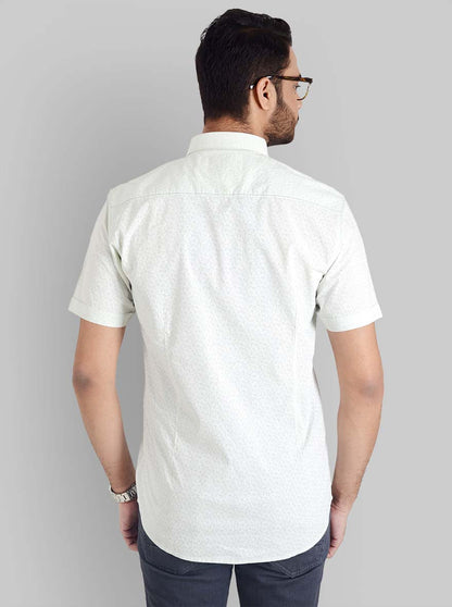 Pistachio Green Printed Slim Fit Casual Shirt | JB Sport