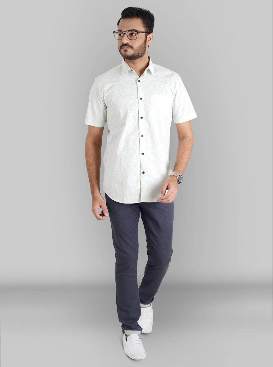 Pistachio Green Printed Slim Fit Casual Shirt | JB Sport