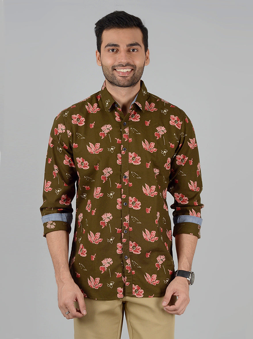 Light Green Printed Slim Fit Casual Shirt | JB Sport