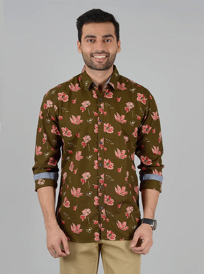 Light Green Printed Slim Fit Casual Shirt | JB Sport