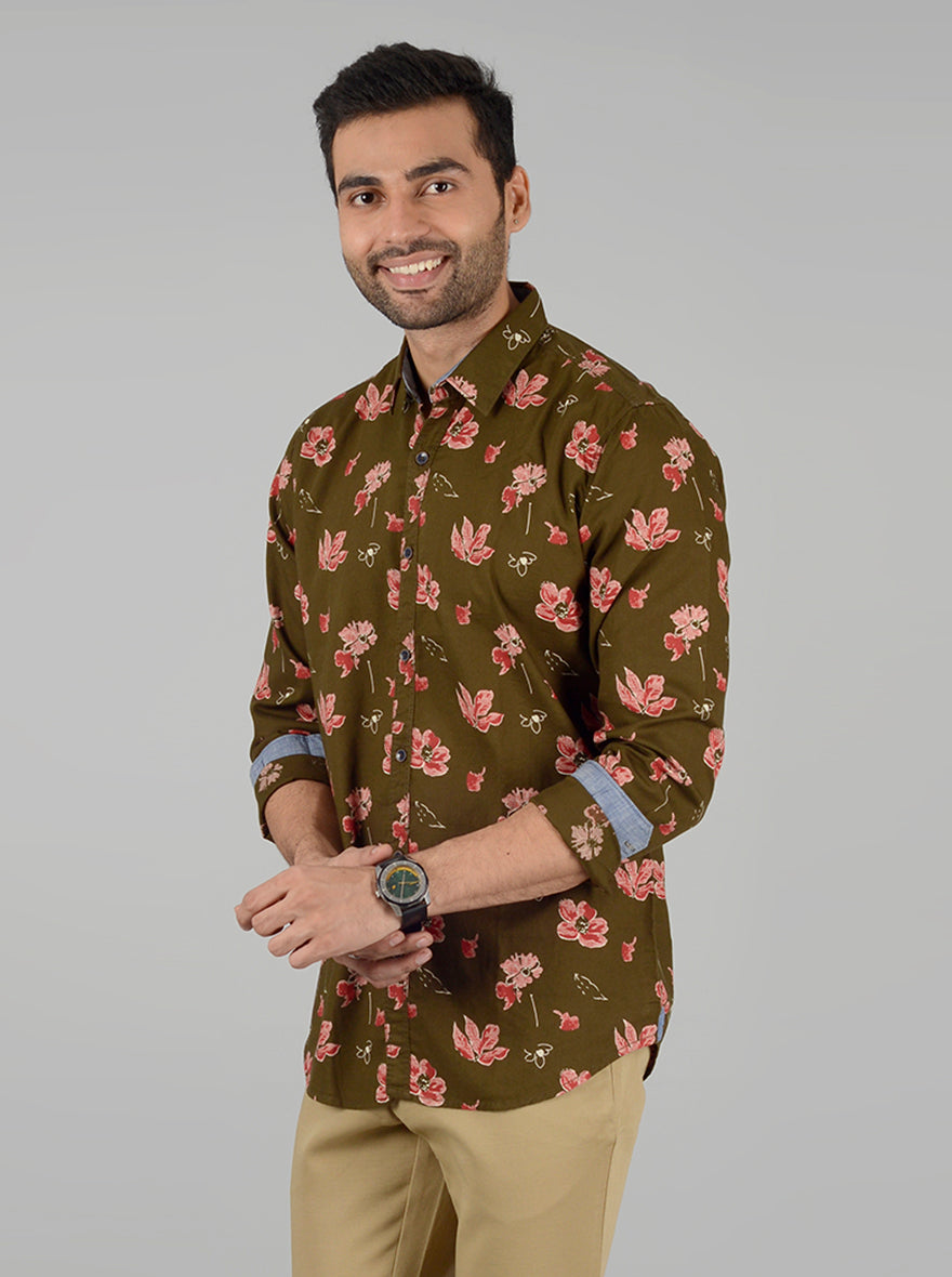 Light Green Printed Slim Fit Casual Shirt | JB Sport