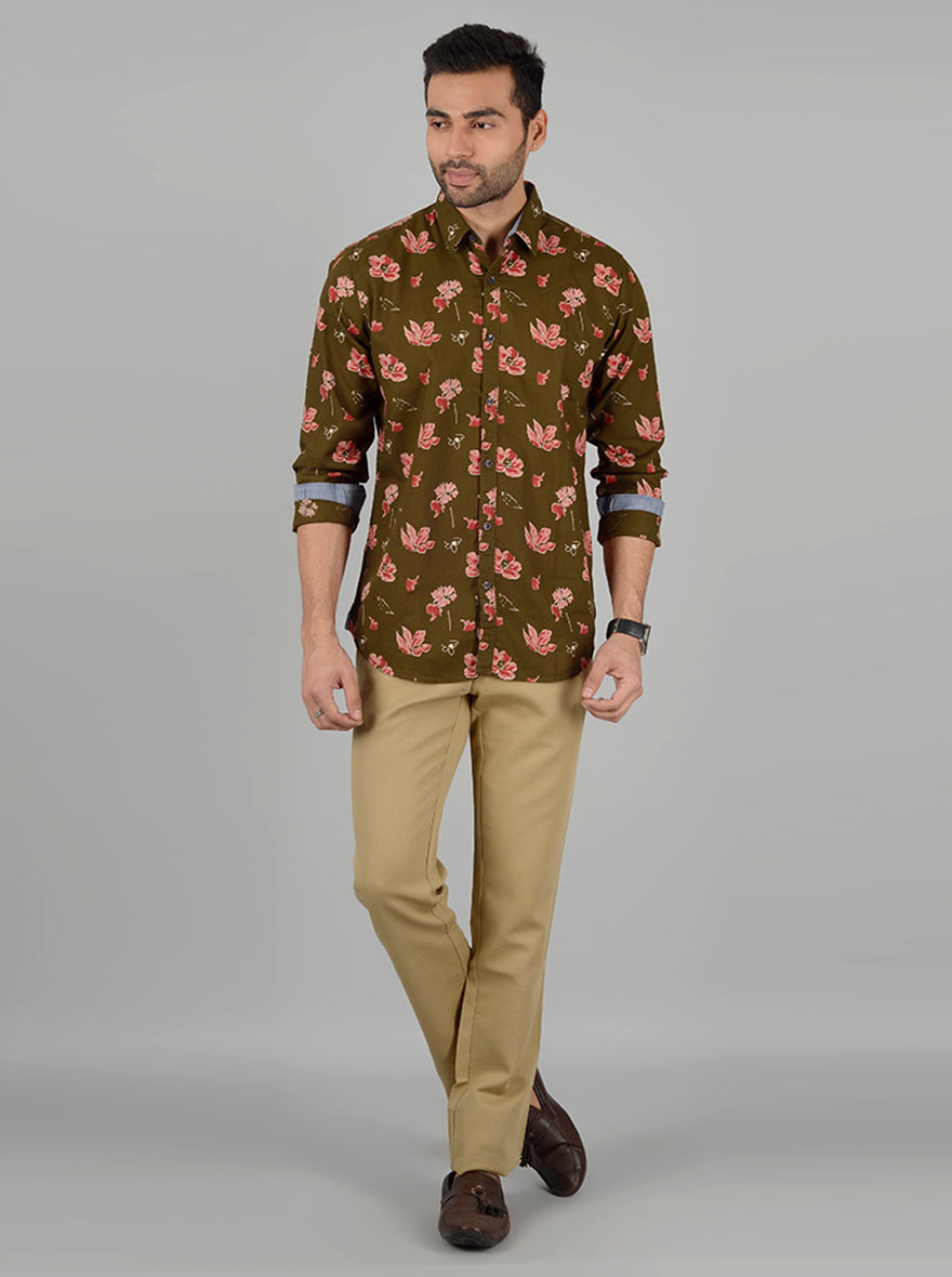 Light Green Printed Slim Fit Casual Shirt | JB Sport
