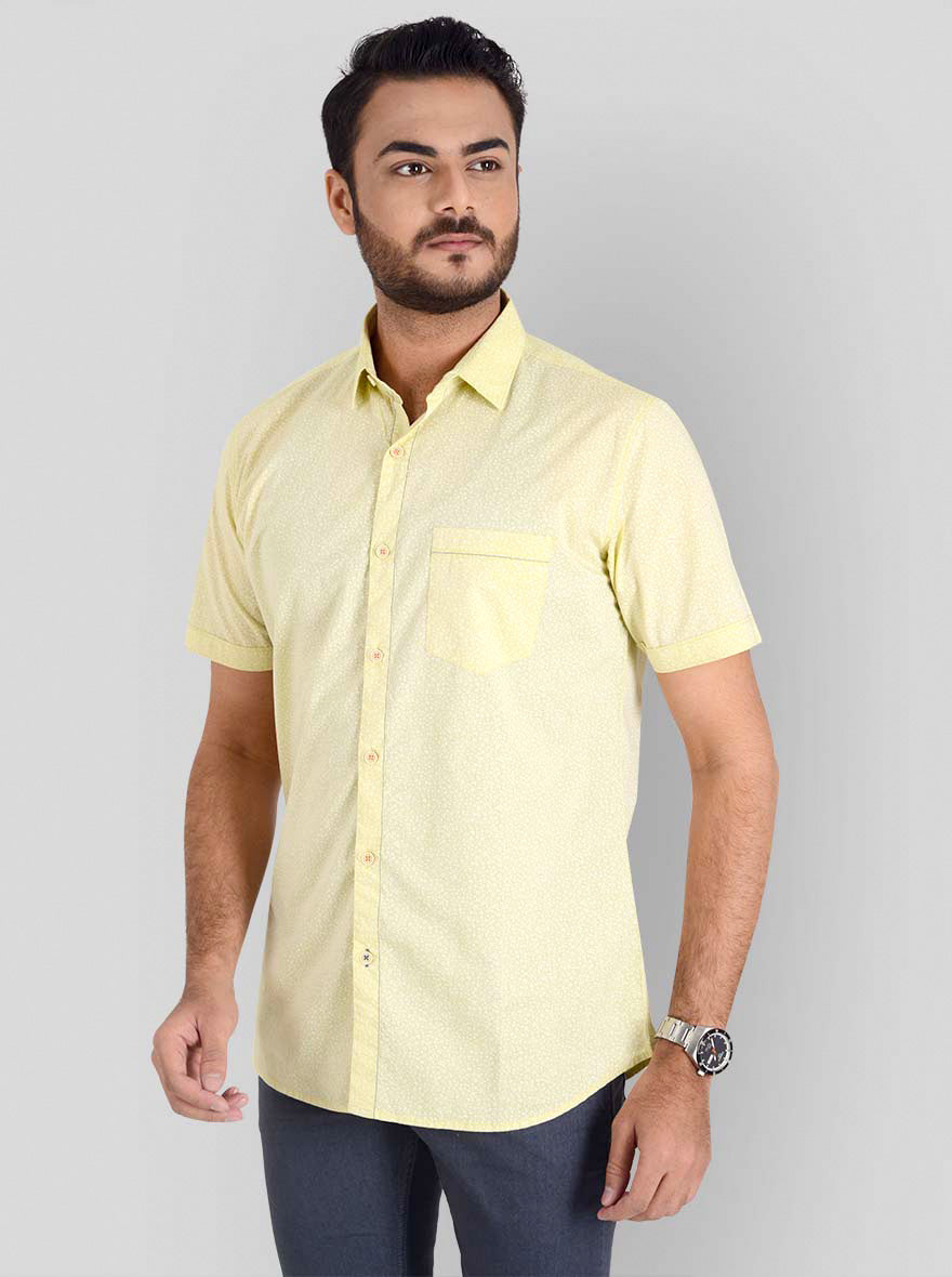 Lime Yellow Printed Slim Fit Casual Shirt | JB Sport