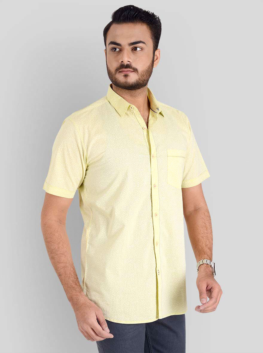 Lime Yellow Printed Slim Fit Casual Shirt | JB Sport