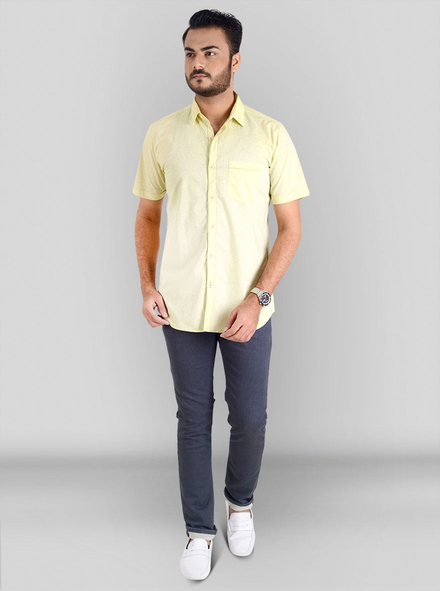 Lime Yellow Printed Slim Fit Casual Shirt | JB Sport