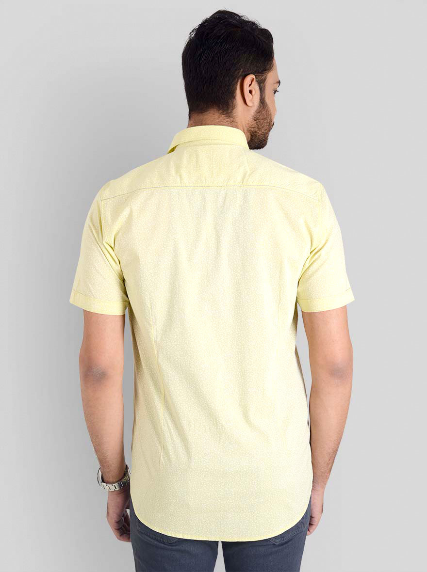 Lime Yellow Printed Slim Fit Casual Shirt | JB Sport