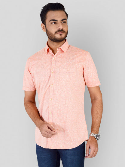 Carrot Orange Printed Slim Fit Casual Shirt | JB Sport