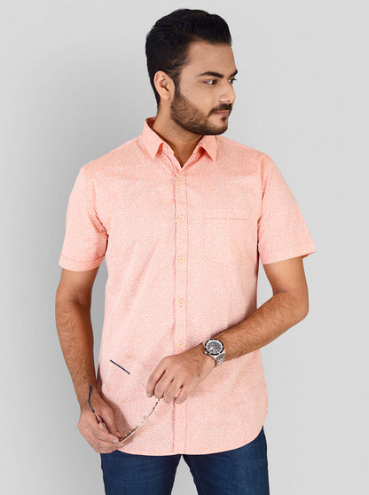 Carrot Orange Printed Slim Fit Casual Shirt | JB Sport