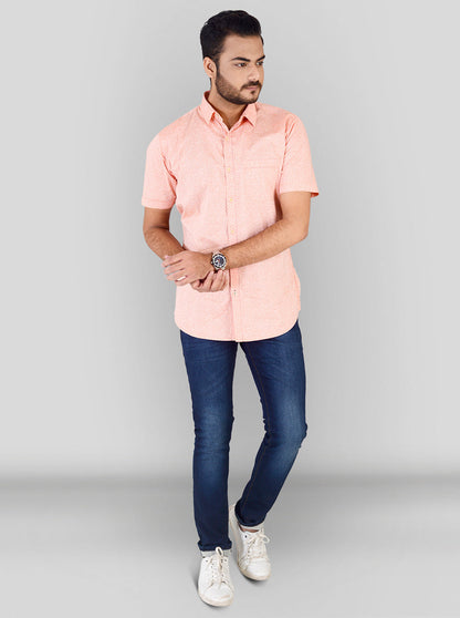 Carrot Orange Printed Slim Fit Casual Shirt | JB Sport