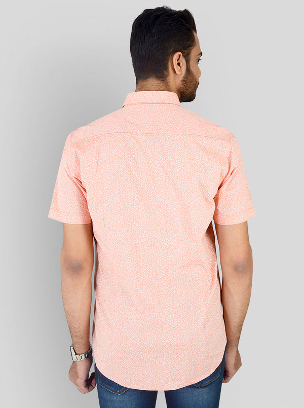 Carrot Orange Printed Slim Fit Casual Shirt | JB Sport