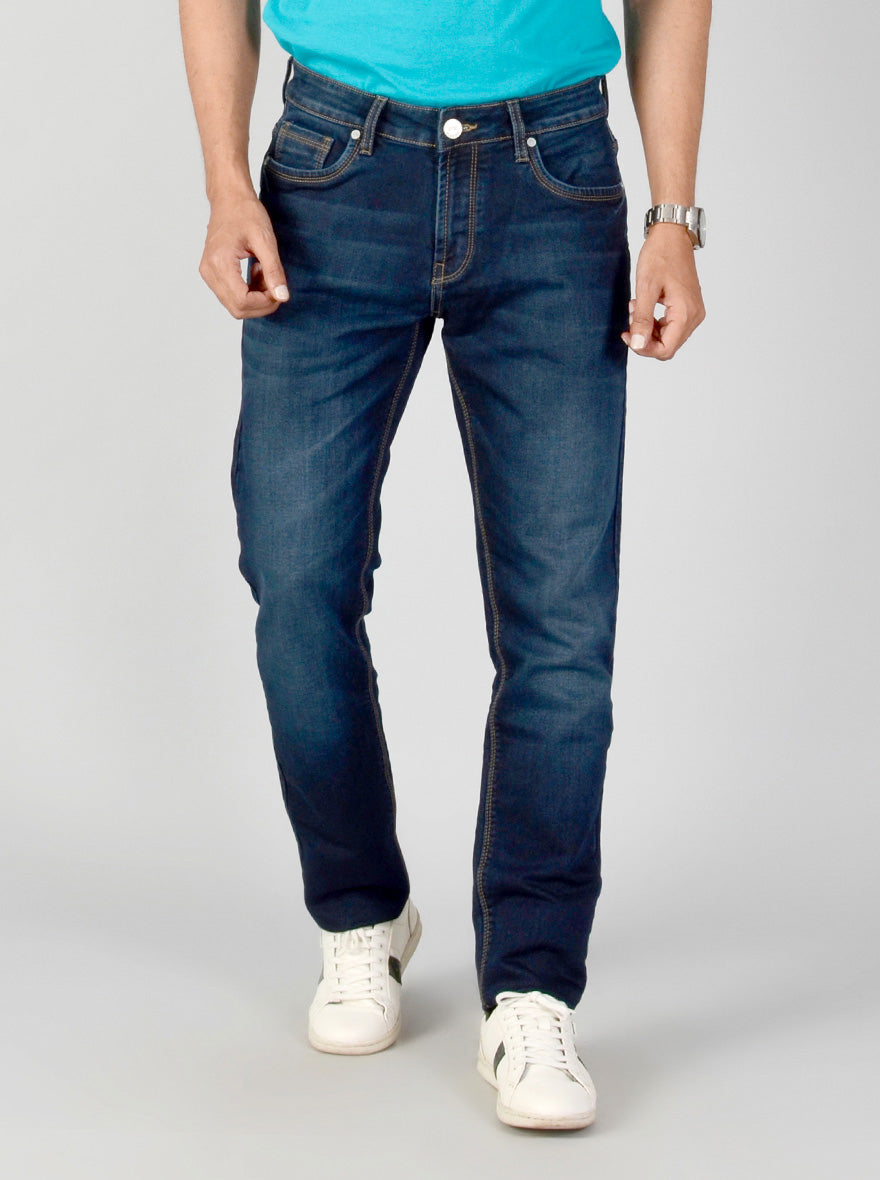 Dark Blue Washed Slim Fit Jeans | JB Sport