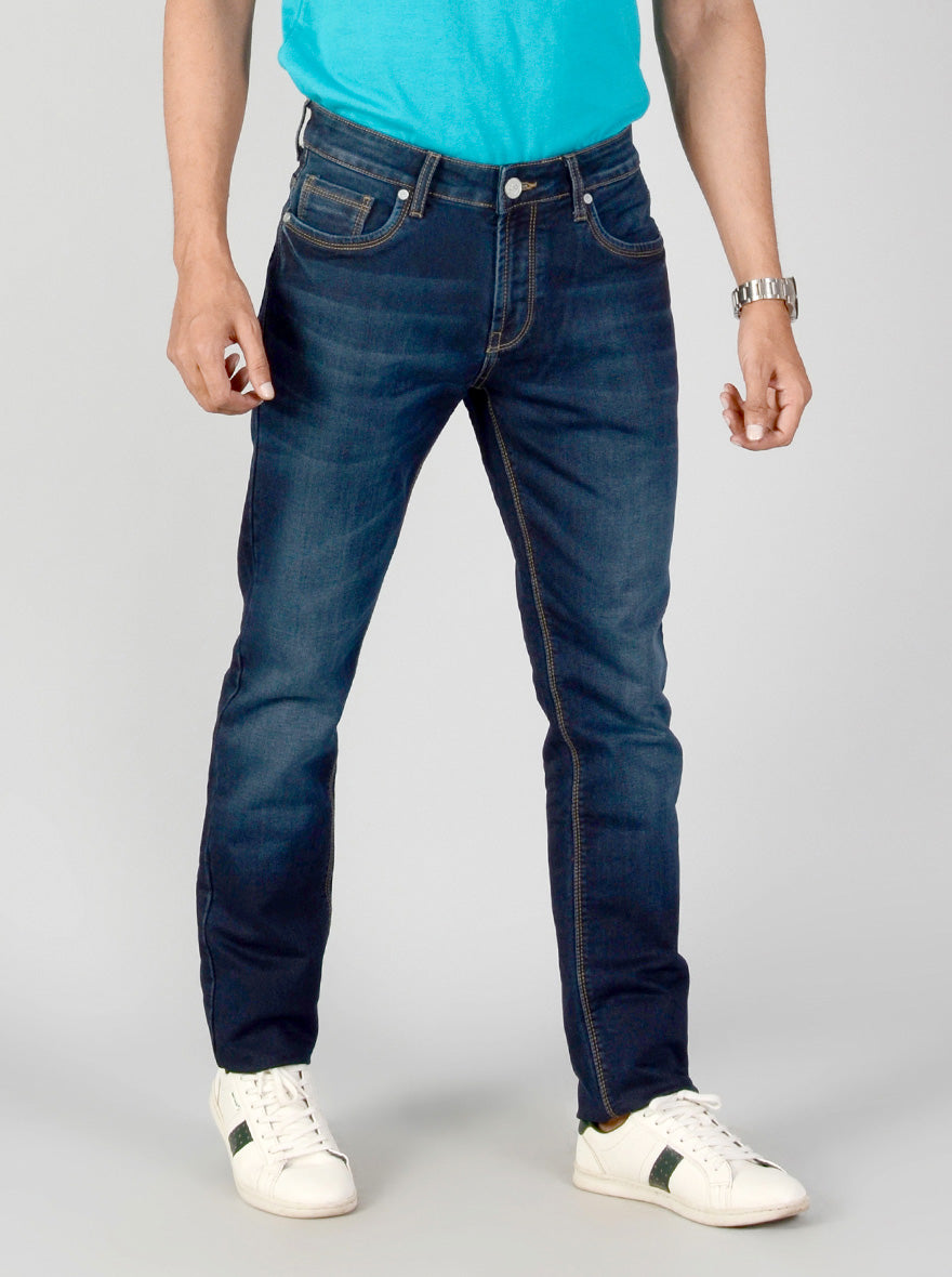 Dark Blue Washed Slim Fit Jeans | JB Sport